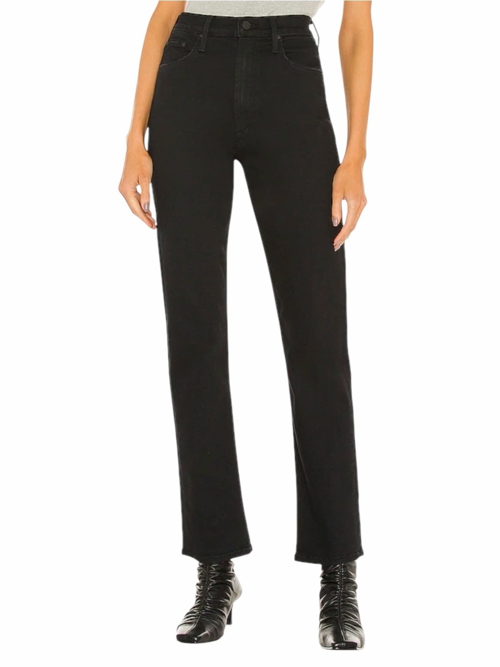 MOTHER High-Waisted Rider Ankle Straight-Leg Jeans Washed Black Denim Sz 25